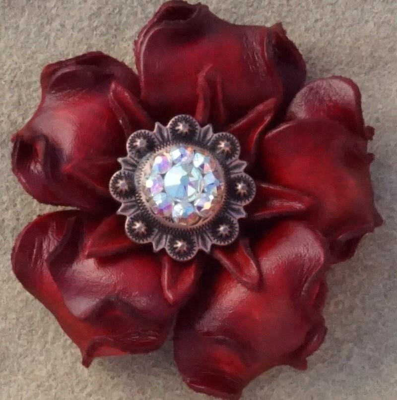 Flowers Fringe & More Red Gardenia Flower With Copper AB 1" Concho FL2RDCOAB