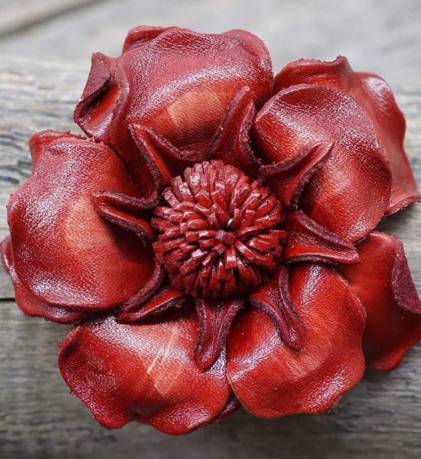 Flowers Fringe & More Red Gardenia Leather Flower FL2RD