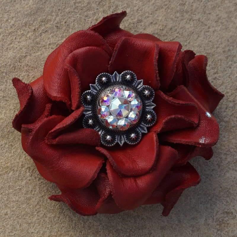 Flowers Fringe & More Red Rose Flower With Antique Silver AB 1" Concho FL1RDASAB