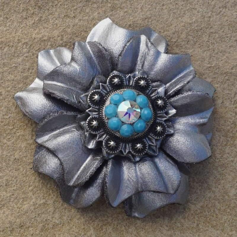 Flowers Fringe & More Silver Carnation Flower With Antique Silver Turquoise & AB 1