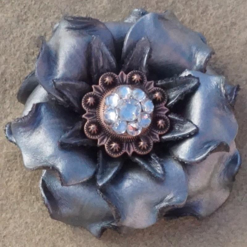Flowers Fringe & More Silver Gardenia Flower With Copper Clear 1" Concho FL2SILCOCL