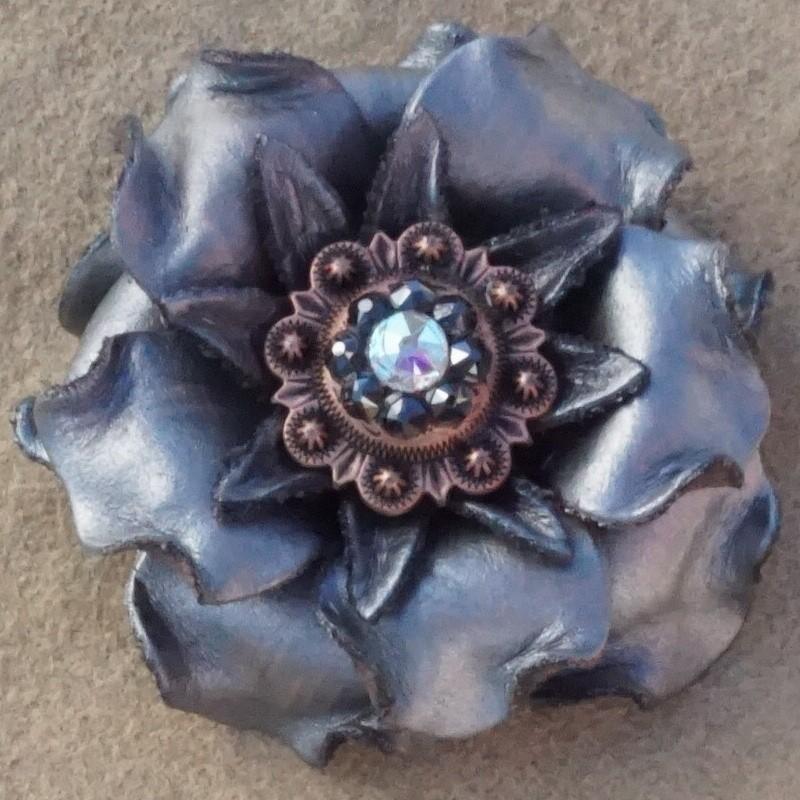 Flowers Fringe & More Silver Gardenia Flower With Copper Jet & AB 1" Concho FL2SILCOJTAB