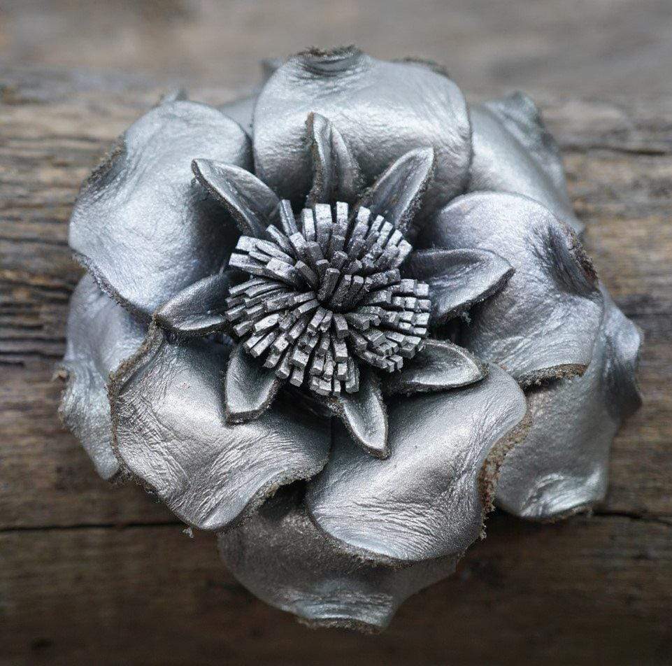 Flowers Fringe & More Silver Gardenia Leather Flower FL2SI