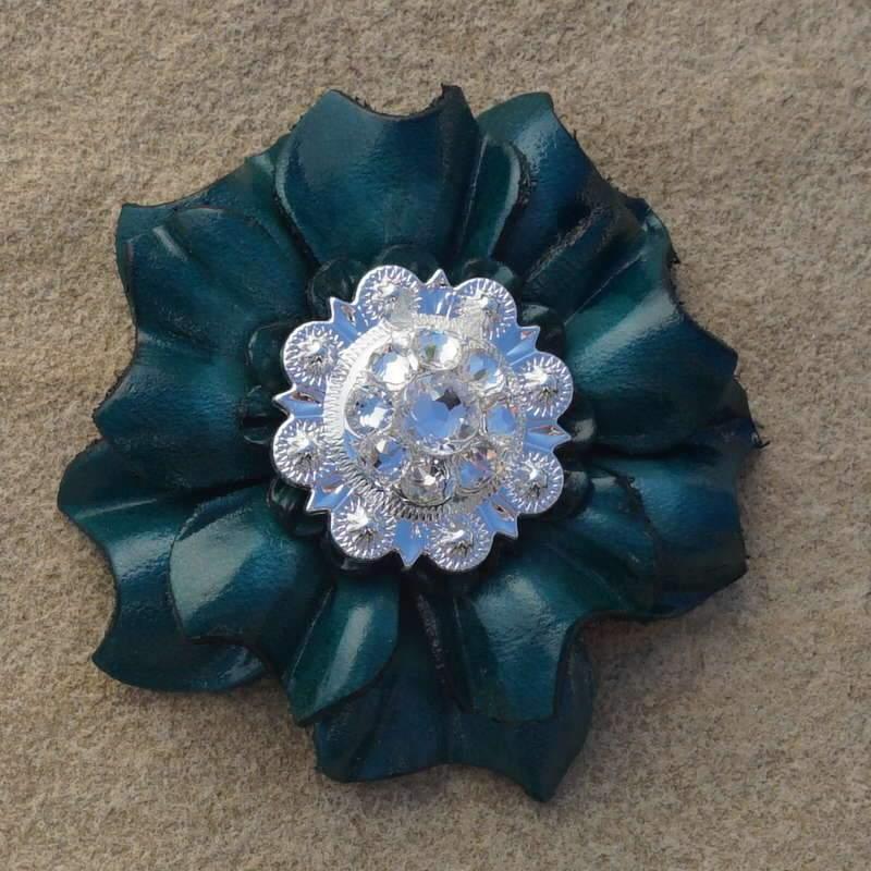 Flowers Fringe & More Teal Carnation Flower With Bright Silver Clear 1" Concho FL3TLBSCL
