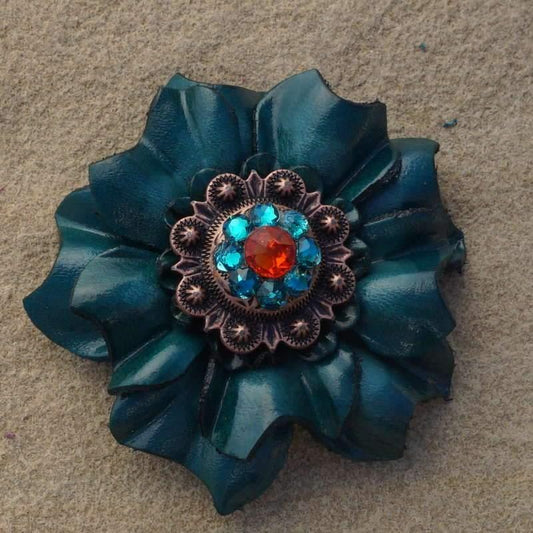 Flowers Fringe & More Teal Carnation Flower With Copper Fire Opal & Teal 1" Concho FL3TLFOTL