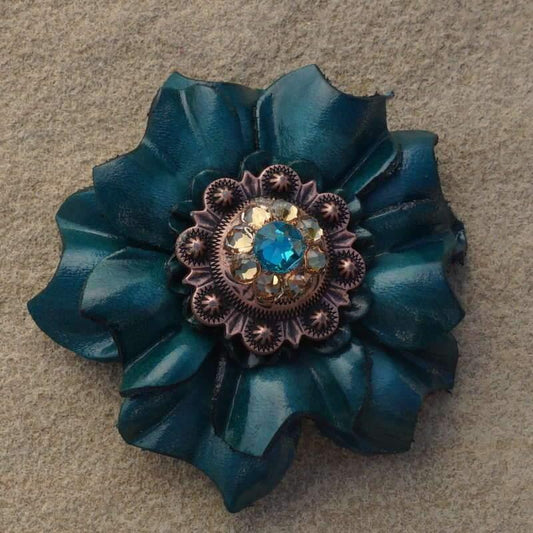 Flowers Fringe & More Teal Carnation Flower With Copper Teal & Champagne 1" Concho FL3TLTLCH