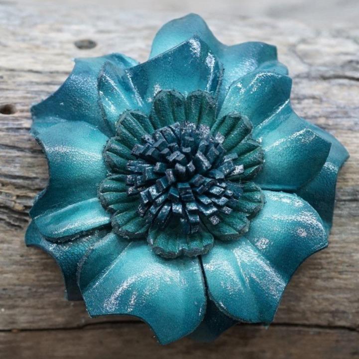 Flowers Fringe & More Teal Carnation Leather Flower FL3TL