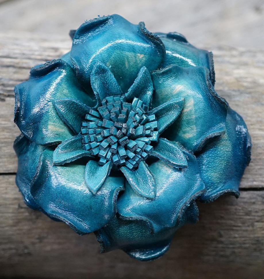 Flowers Fringe & More Turquoise Gardenia Leather Flower FL2TQ
