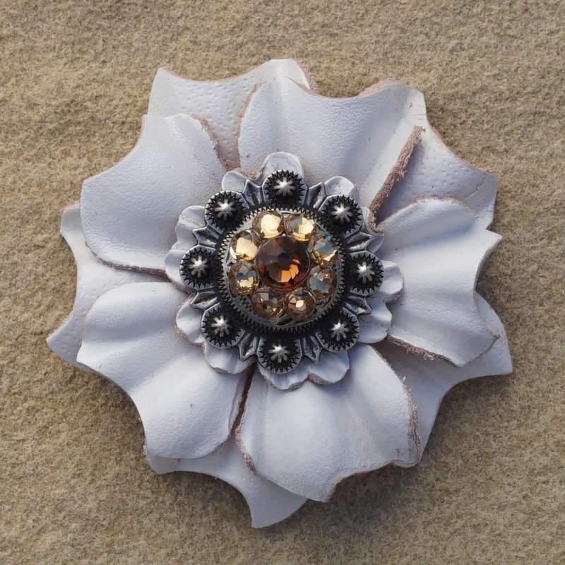 Flowers Fringe & More White Carnation Flower With Antique Silver Topaz & Champagne 1" Concho FL3WTASTOCH