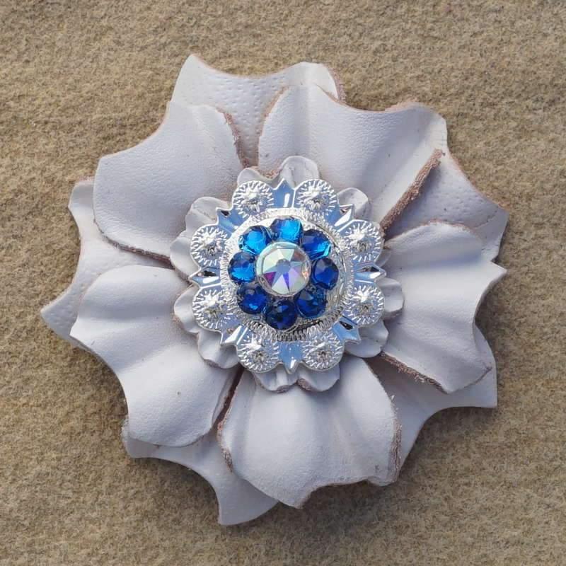 Flowers Fringe & More White Carnation Flower With Bright Silver Capri & AB 1" Concho FL3WTBSCAAB