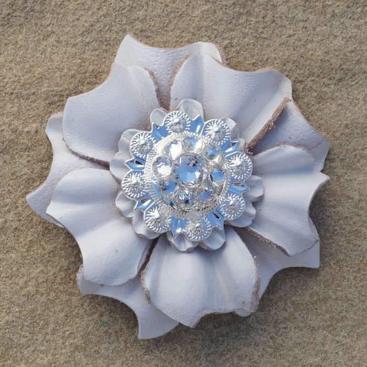 Flowers Fringe & More White Carnation Flower With Bright Silver Clear 1" Concho FL3WTBSCL