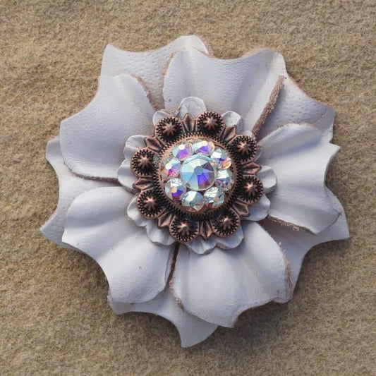 Flowers Fringe & More White Carnation Flower With Copper AB 1" Concho FL3WTCOAB