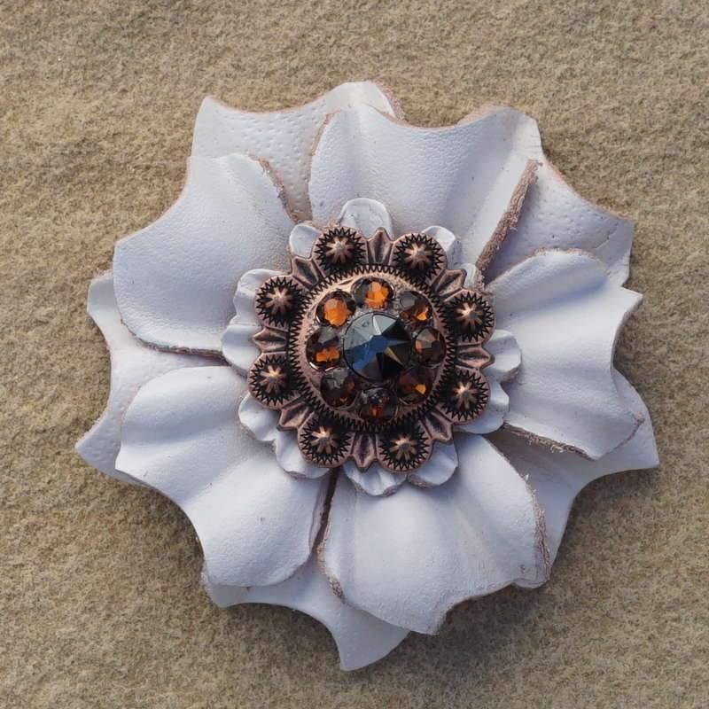 Flowers Fringe & More White Carnation Flower With Copper Jet & Topaz  1" Concho FL3WTCOJTTO