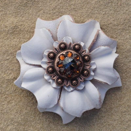 Flowers Fringe & More White Carnation Flower With Copper Jet & Topaz  1" Concho FL3WTCOJTTO