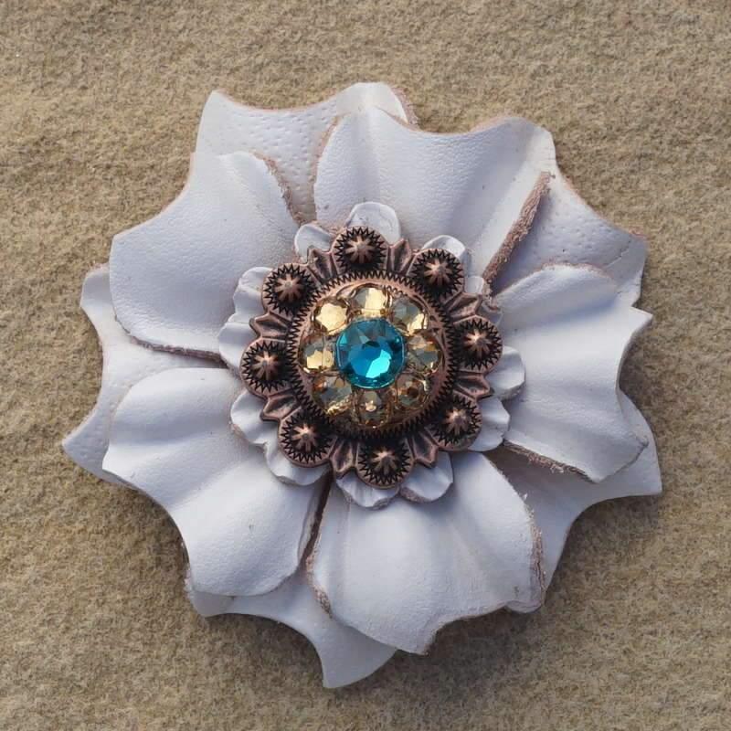 Flowers Fringe & More White Carnation Flower With Copper Teal & Champagne 1" Concho FL3WTCOTLCH