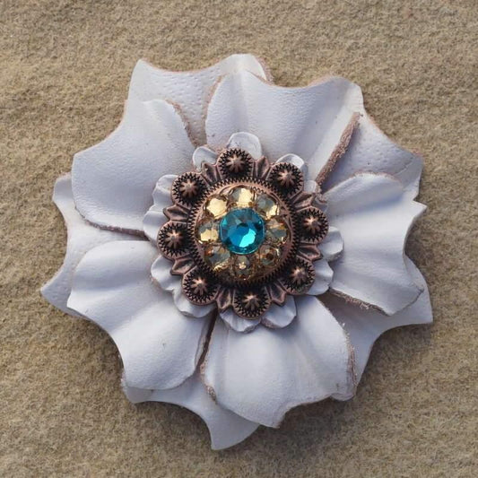 Flowers Fringe & More White Carnation Flower With Copper Teal & Champagne 1" Concho FL3WTCOTLCH