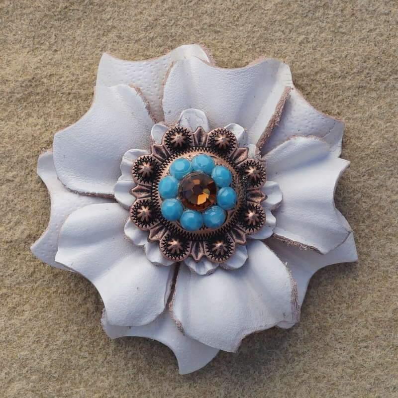 Flowers Fringe & More White Carnation Flower With Copper Topaz & Turquoise 1" Concho FL3WTCOTOTQ