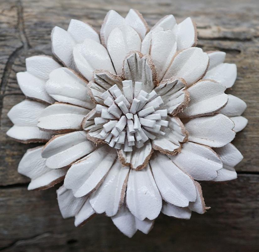 Flowers Fringe & More White Daisy Leather Flower FL5WT