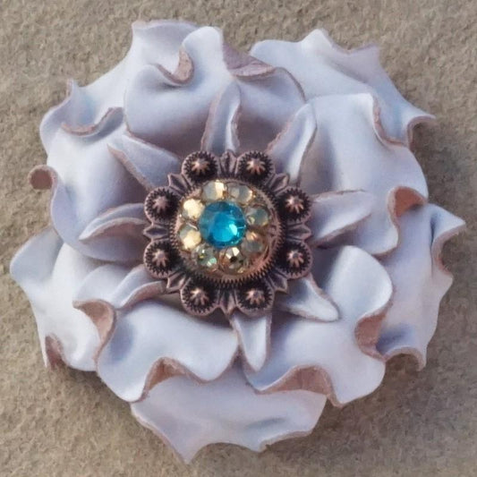 Flowers Fringe & More White Gardenia Flower With Copper Teal & Champagne 1" Concho FL2WTCOTLCH