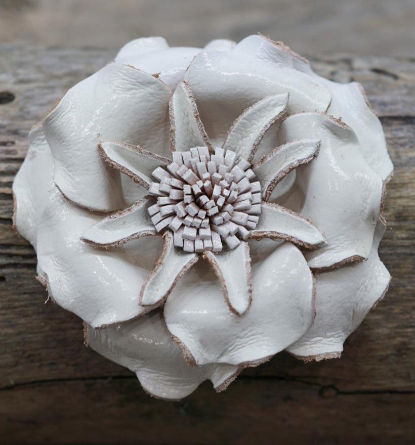 Flowers Fringe & More White Gardenia Leather Flower FL2WT