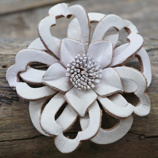 Flowers Fringe & More White Lotus Leather Flower FL6WT