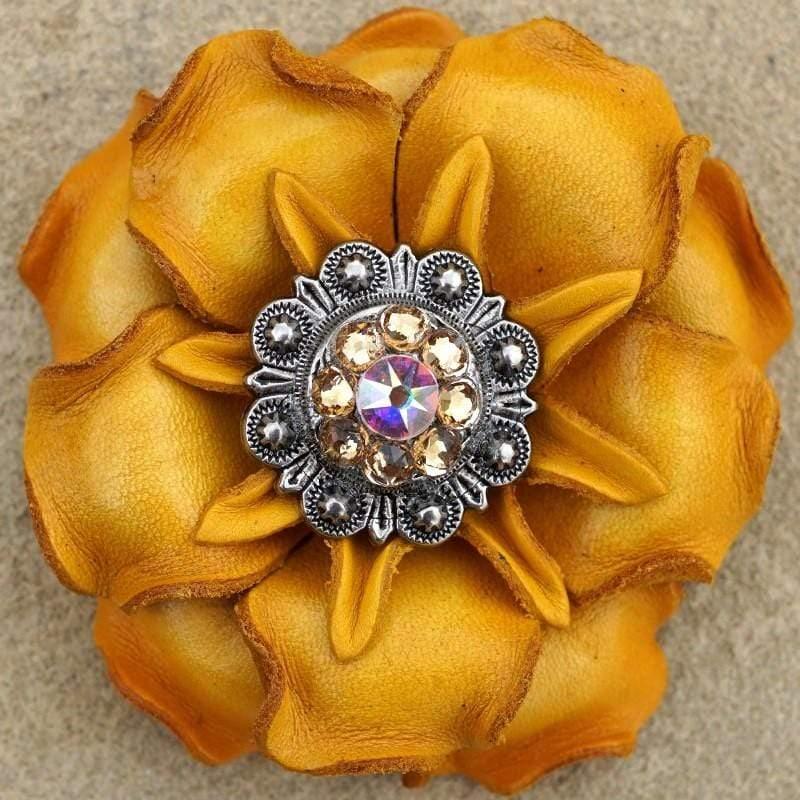 Flowers Fringe & More Yellow Gardenia Flower With Antique Silver Champagne & AB 1