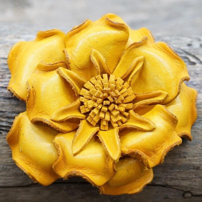 Flowers Fringe & More Yellow Gardenia Leather Flower FL2YL