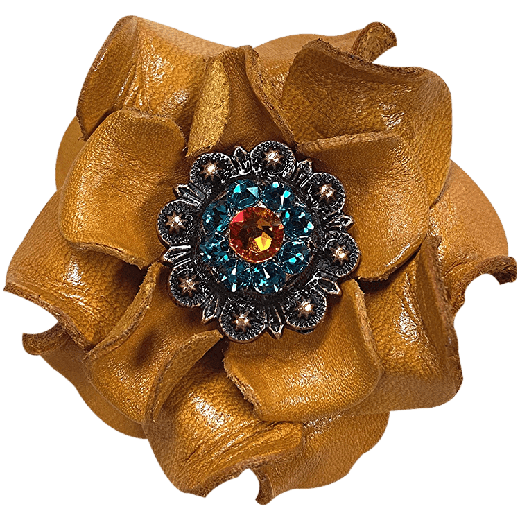 Flowers Fringe & More Yellow Rose Flower With Copper Fireopal and Teal 1" Concho FL1YECOFOTL