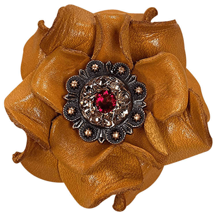 Flowers Fringe & More Yellow Rose Flower With Copper Ruby & Champagne 1" Concho FL1YECORUCH
