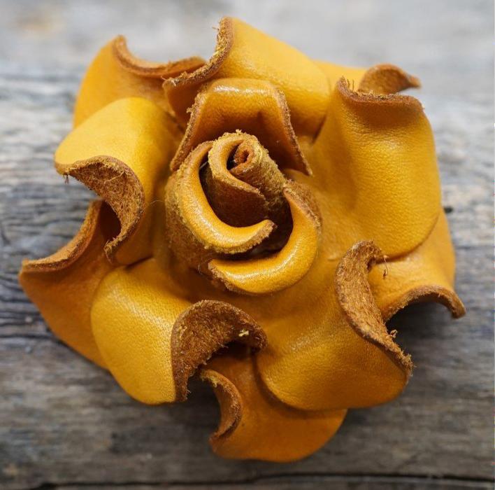 Flowers Fringe & More Yellow Rose Leather Flower FL1YL