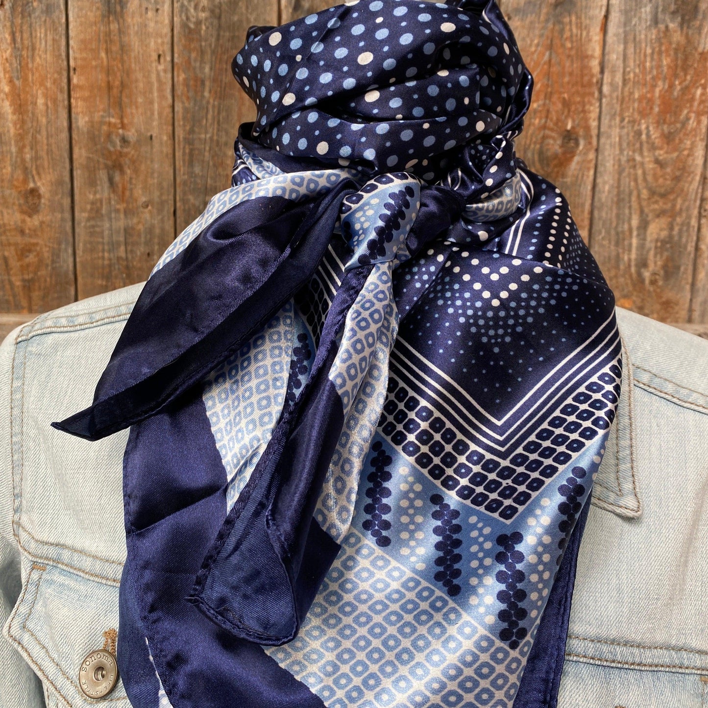 35X35" Blue Dots and Squares Wild Rag/Scarf WR3352 - RODEO DRIVE