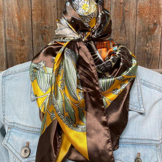 35X35" Yellow & Brown Floral Wild Rag/Scarf WR3122 - RODEO DRIVE