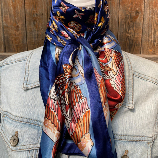 35X35" Blue Multi-Floral Wild Rag/Scarf WR914 - RODEO DRIVE