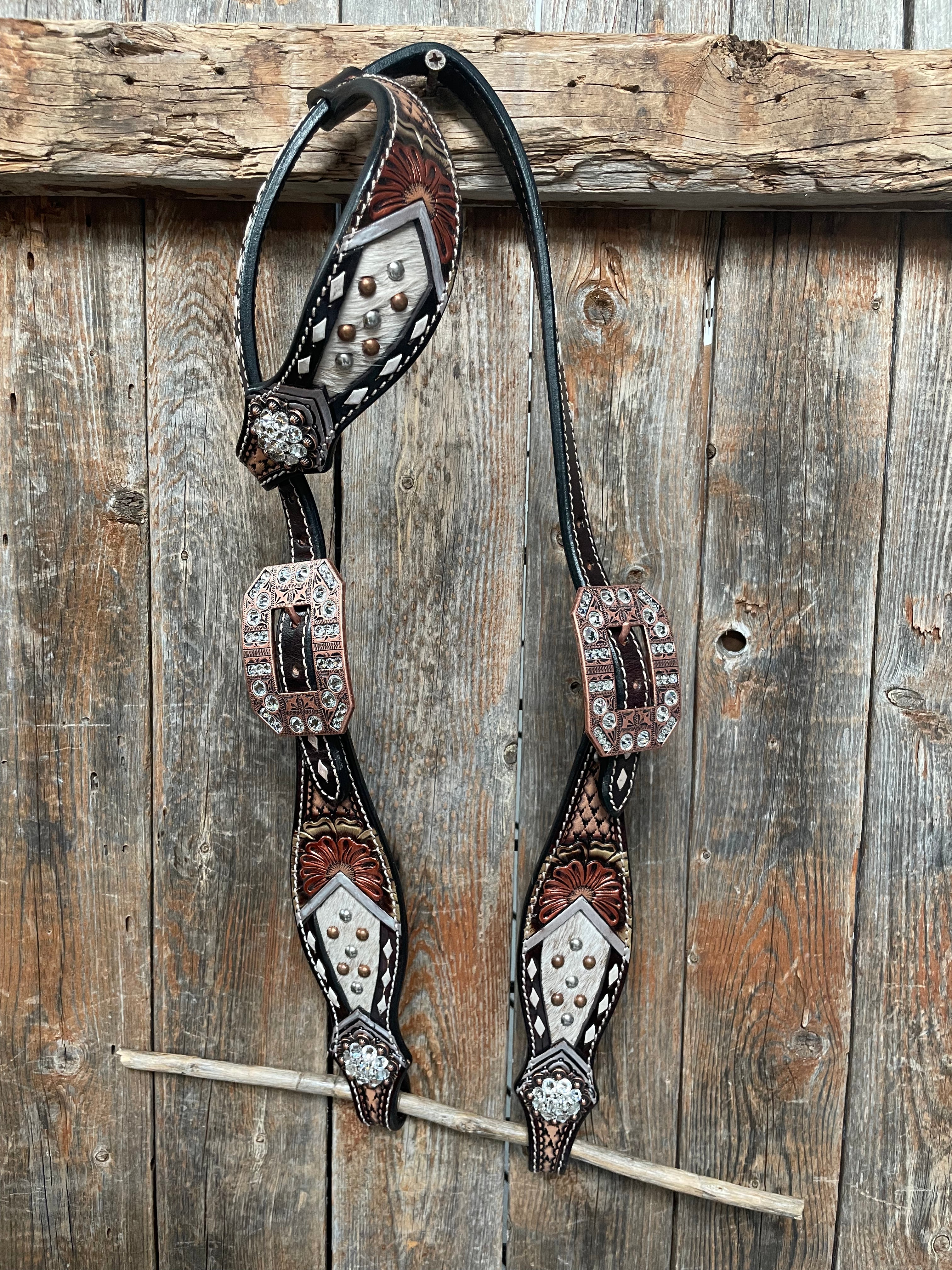Cowhide Clear Browband/One Ear Tack Set #BBBC472 - RODEO DRIVE
