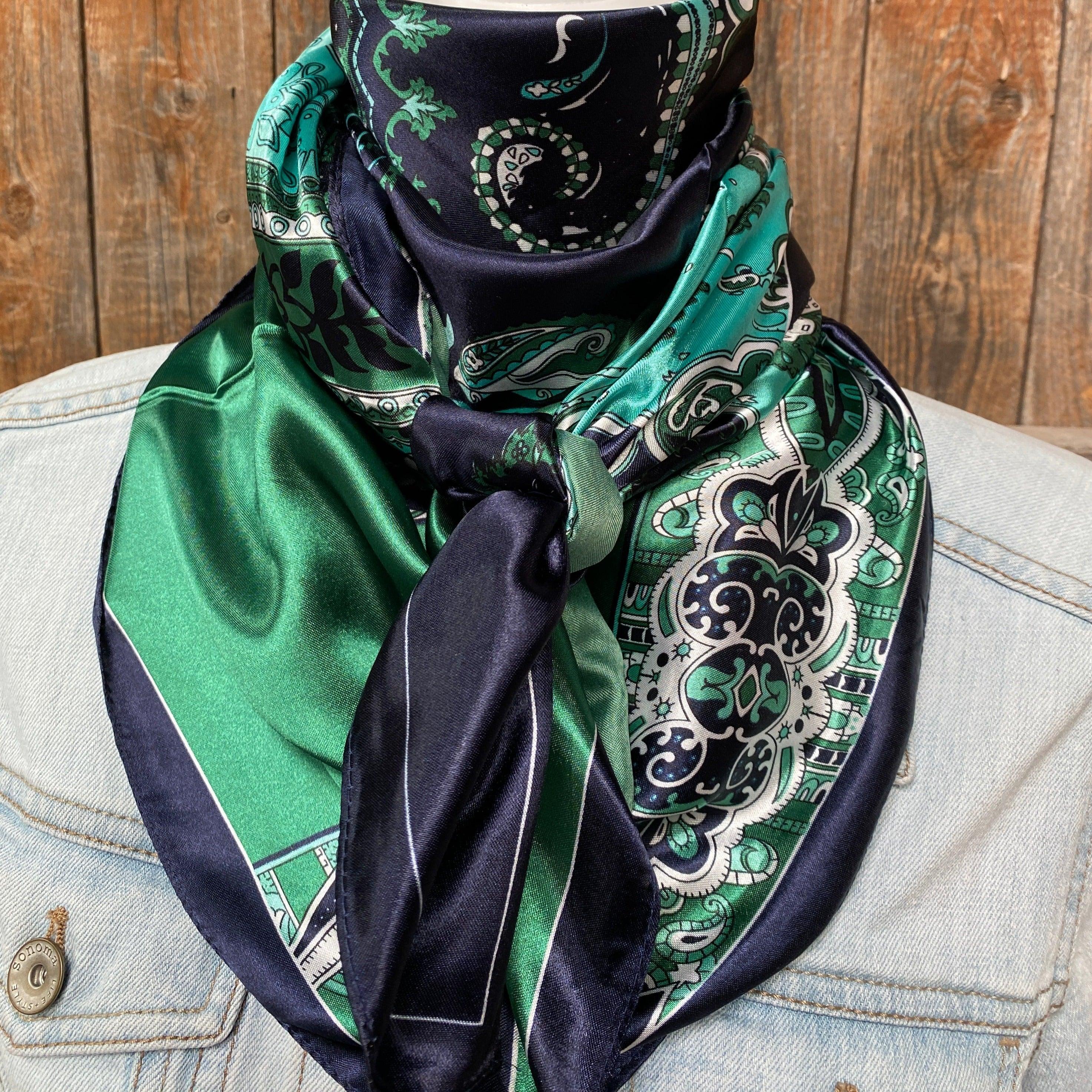 35X35" Blue and Green Waves Wild Rag/Scarf WR3357 - RODEO DRIVE