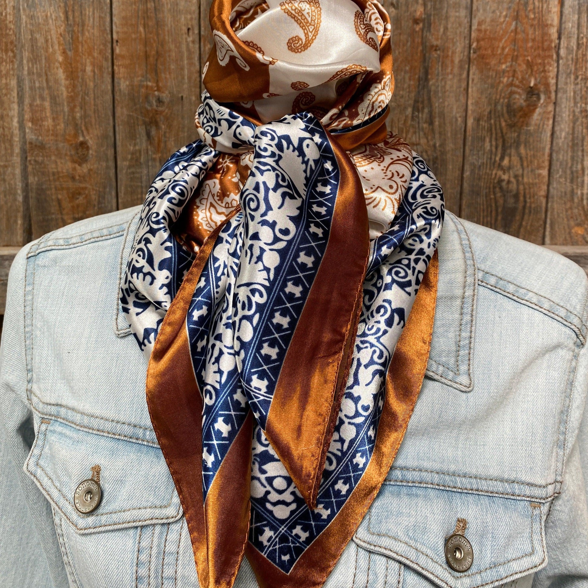 35X35" Rust & Navy Paisley Wild Rag/Scarf WR3299 - RODEO DRIVE