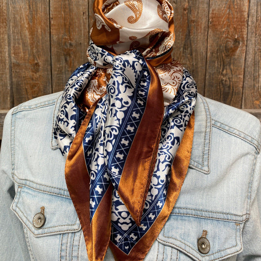 35X35" Rust & Navy Paisley Wild Rag/Scarf WR3299 - RODEO DRIVE