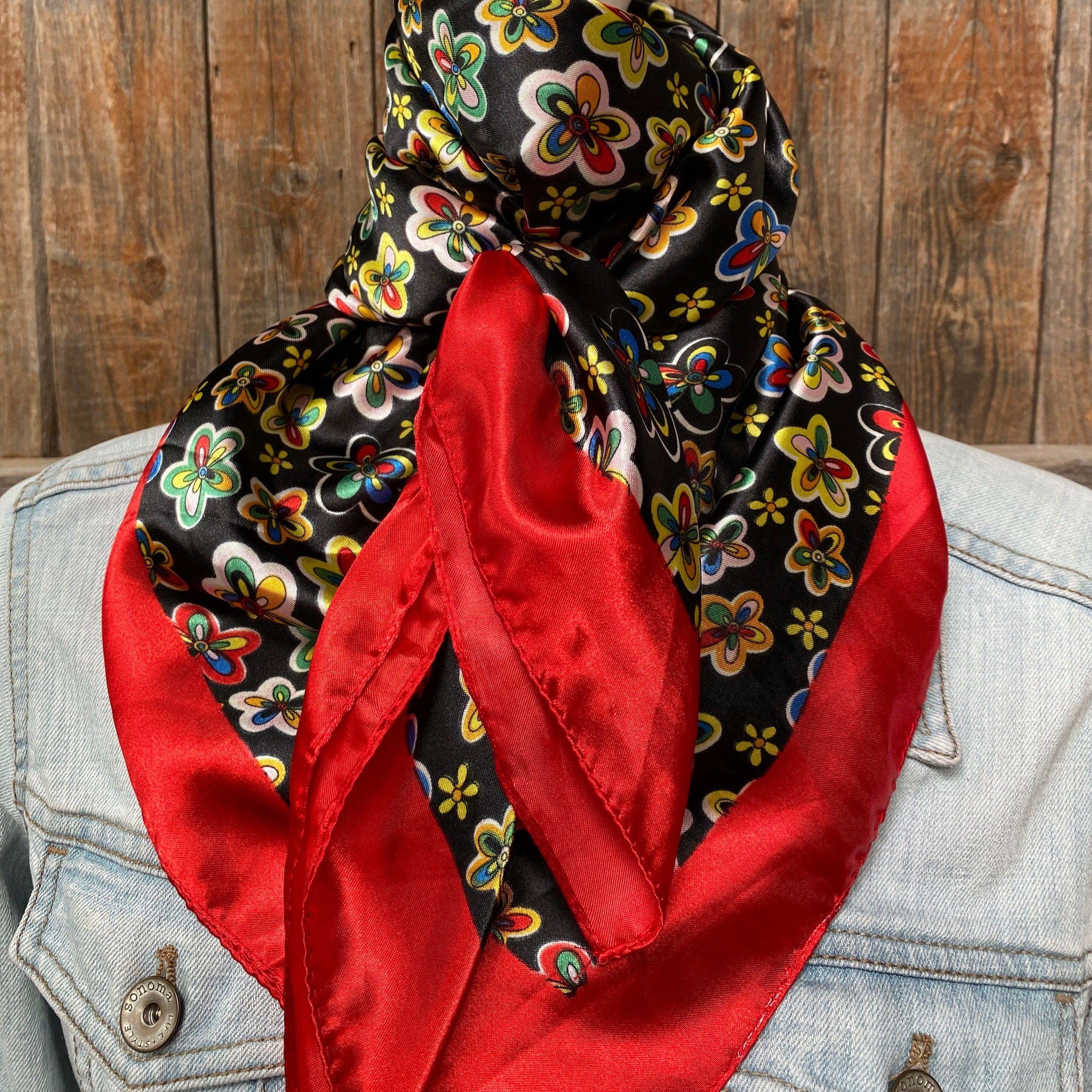 35X35" Red Flowers Wild Rag/Scarf WR3107 - RODEO DRIVE