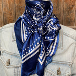 35X35" Blue Floral Paisley Wild Rag/Scarf WR3382 - RODEO DRIVE