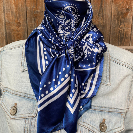 35X35" Blue Floral Paisley Wild Rag/Scarf WR3382 - RODEO DRIVE