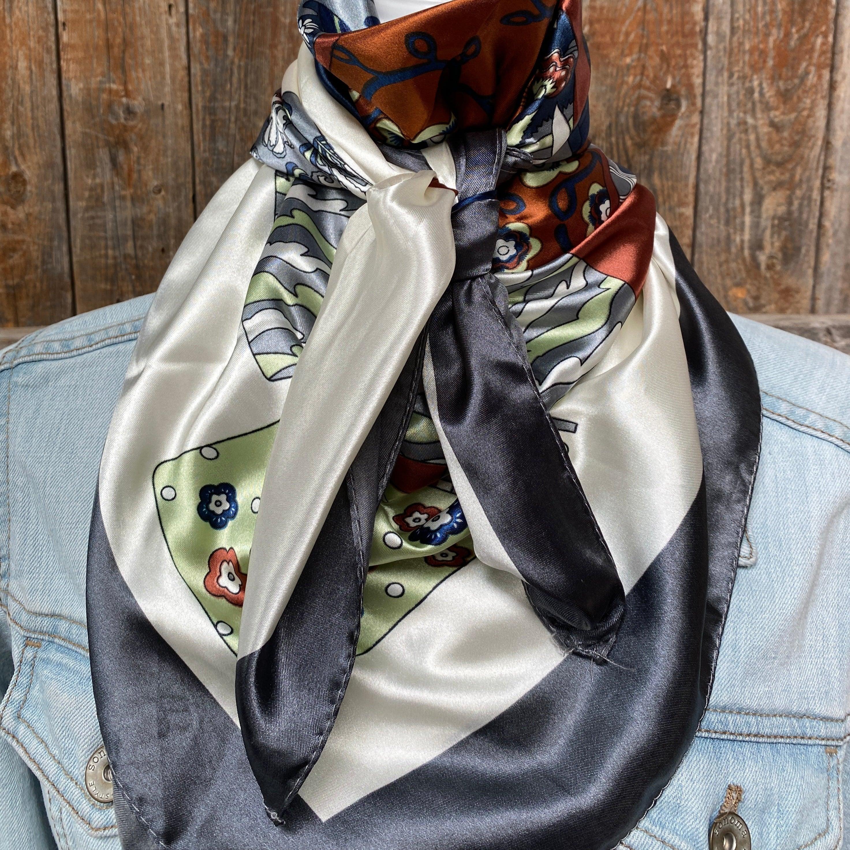 35X35" Grey & White Wild Rag/Scarf WR3159 - RODEO DRIVE