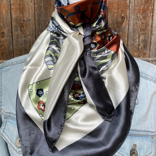 35X35" Grey & White Wild Rag/Scarf WR3159 - RODEO DRIVE