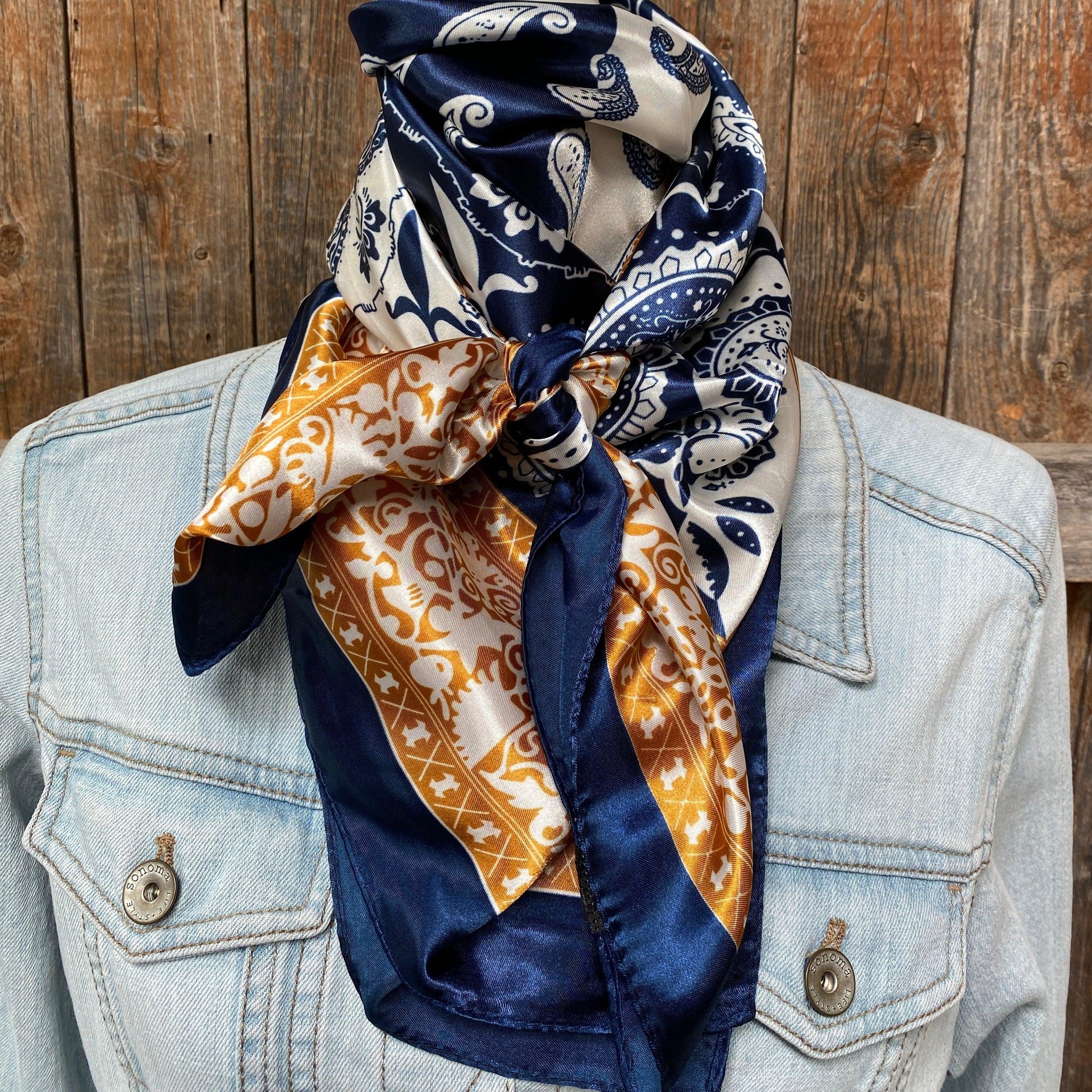 35X35" Blue Two-Toned Paisley Wild Rag/Scarf WR3300 - RODEO DRIVE