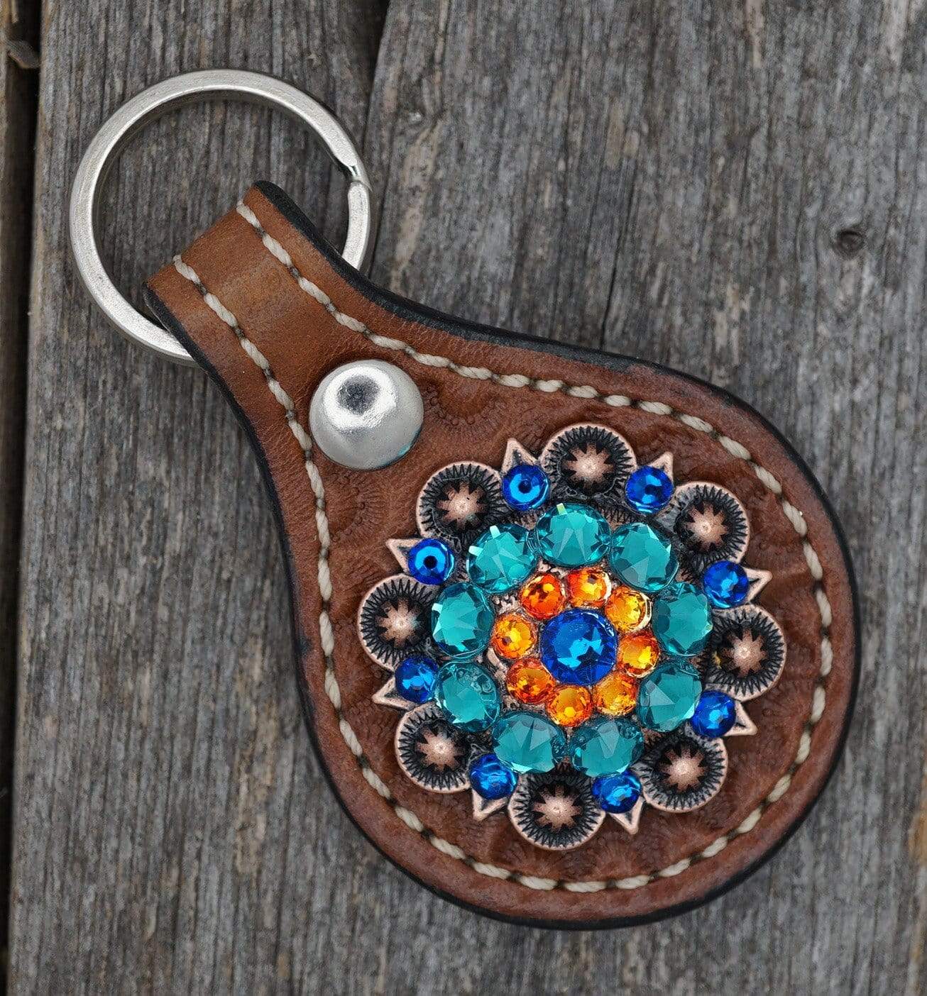 Key Chains Medium Oil Key Chain with Blue European Crystal Concho KMCA