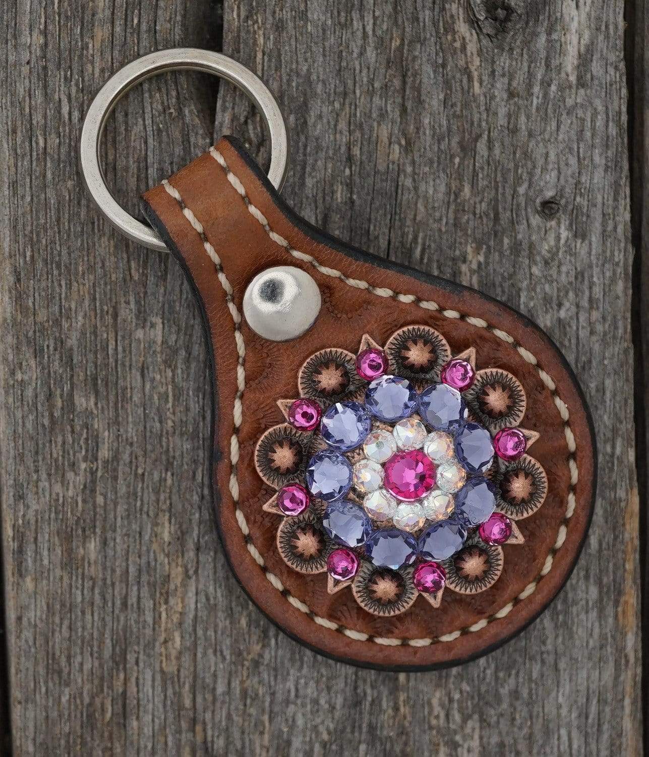 Key Chains Medium Oil Key Chain with Fuchsia European Crystal Concho KMFU