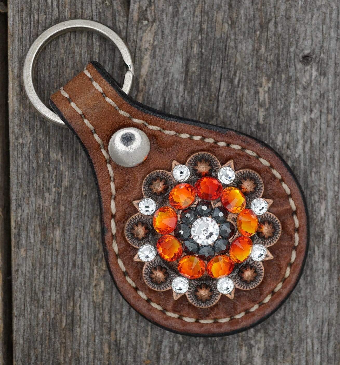 Key Chains Medium Oil Key Chain with Orange and Jet European Crystal Concho KMCL