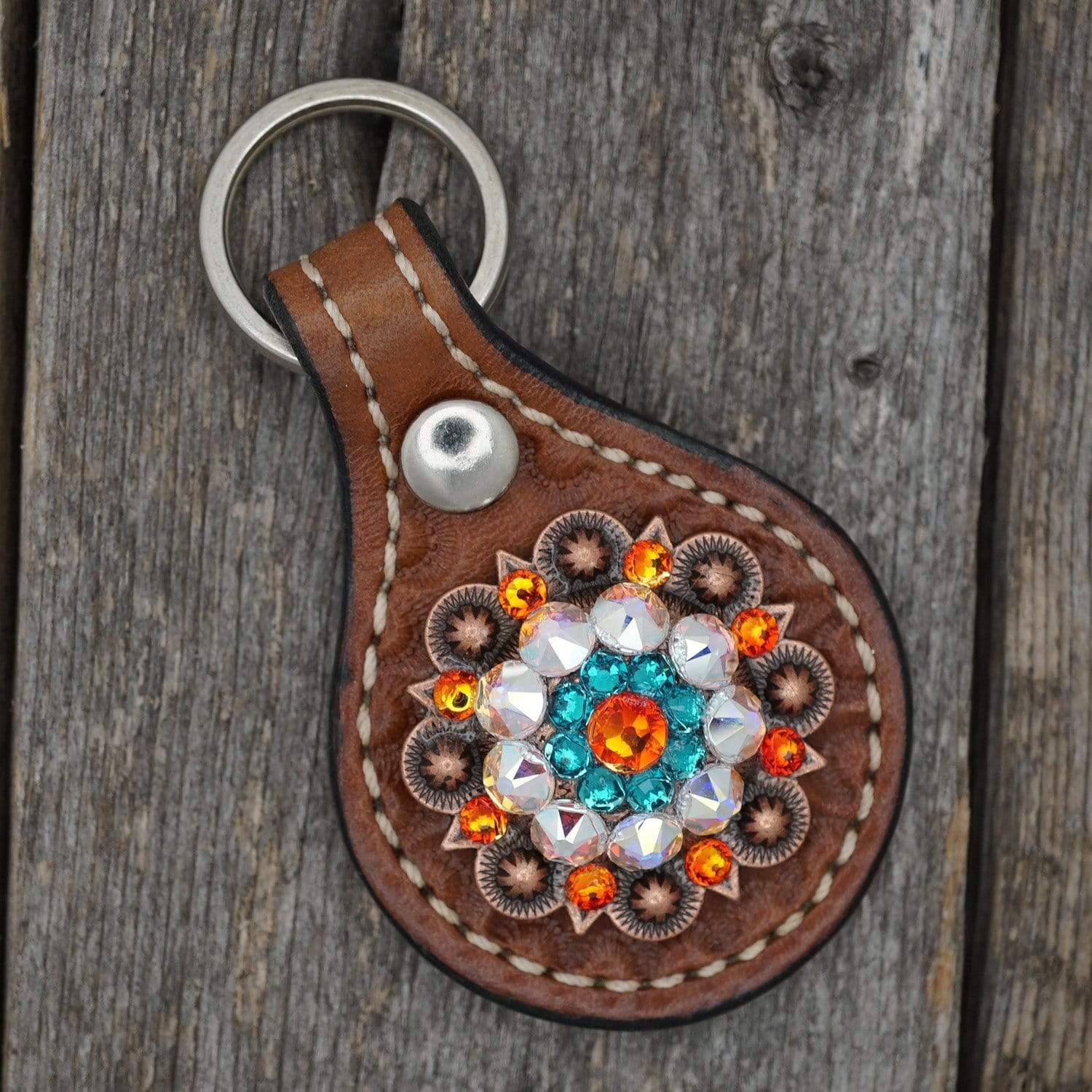 Key Chains Medium Oil Key Chain with Orange European Crystal Concho KMFO