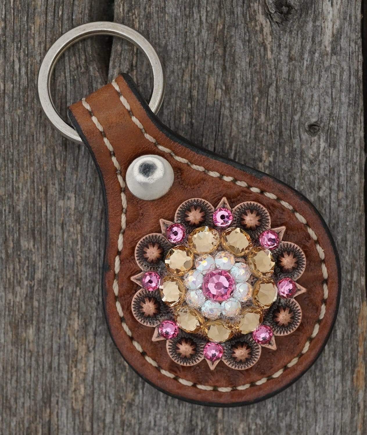 Key Chains Medium Oil Key Chain with Pink European Crystal Concho KMPI