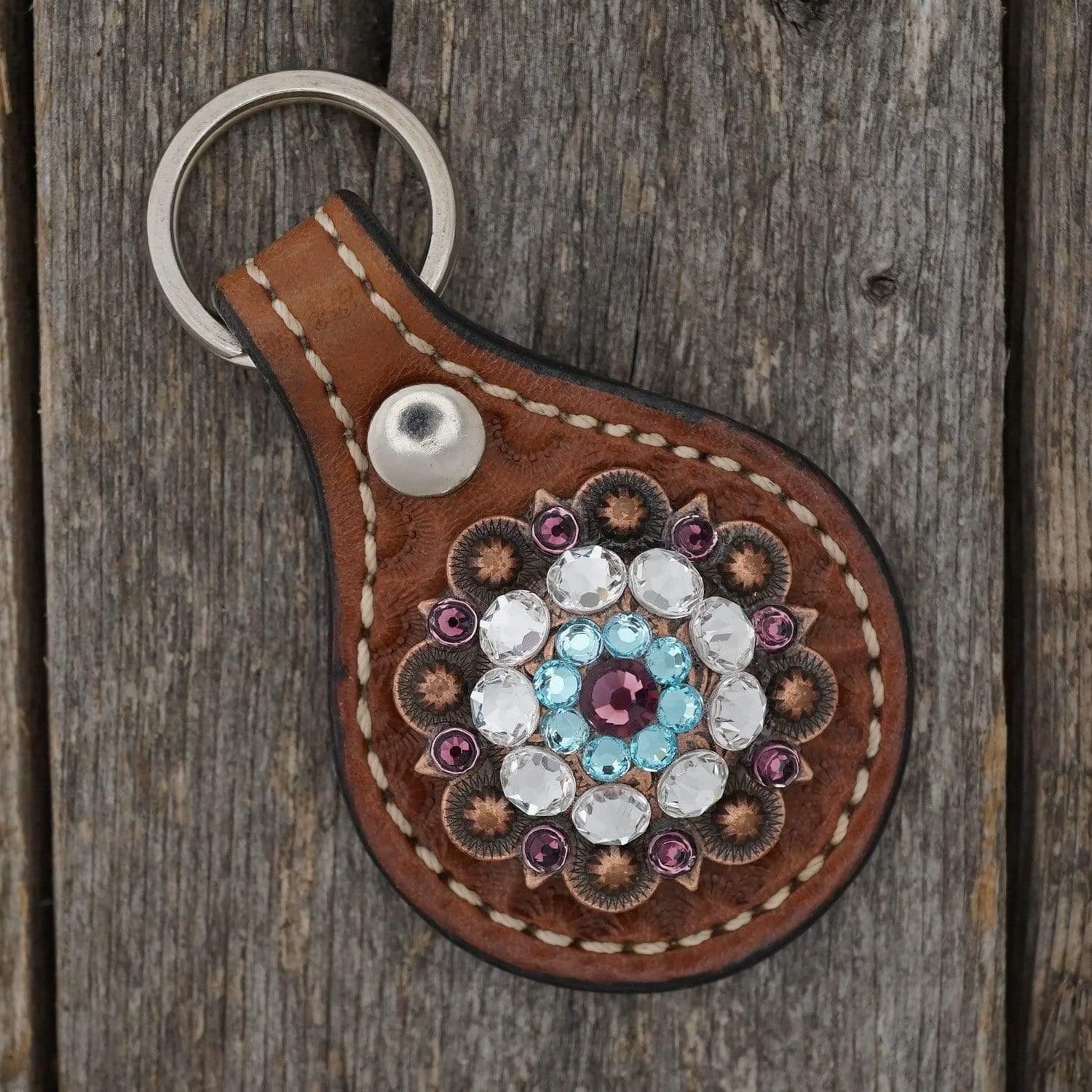 Key Chains Medium Oil Key Chain with Purple European Crystal Concho KMAM