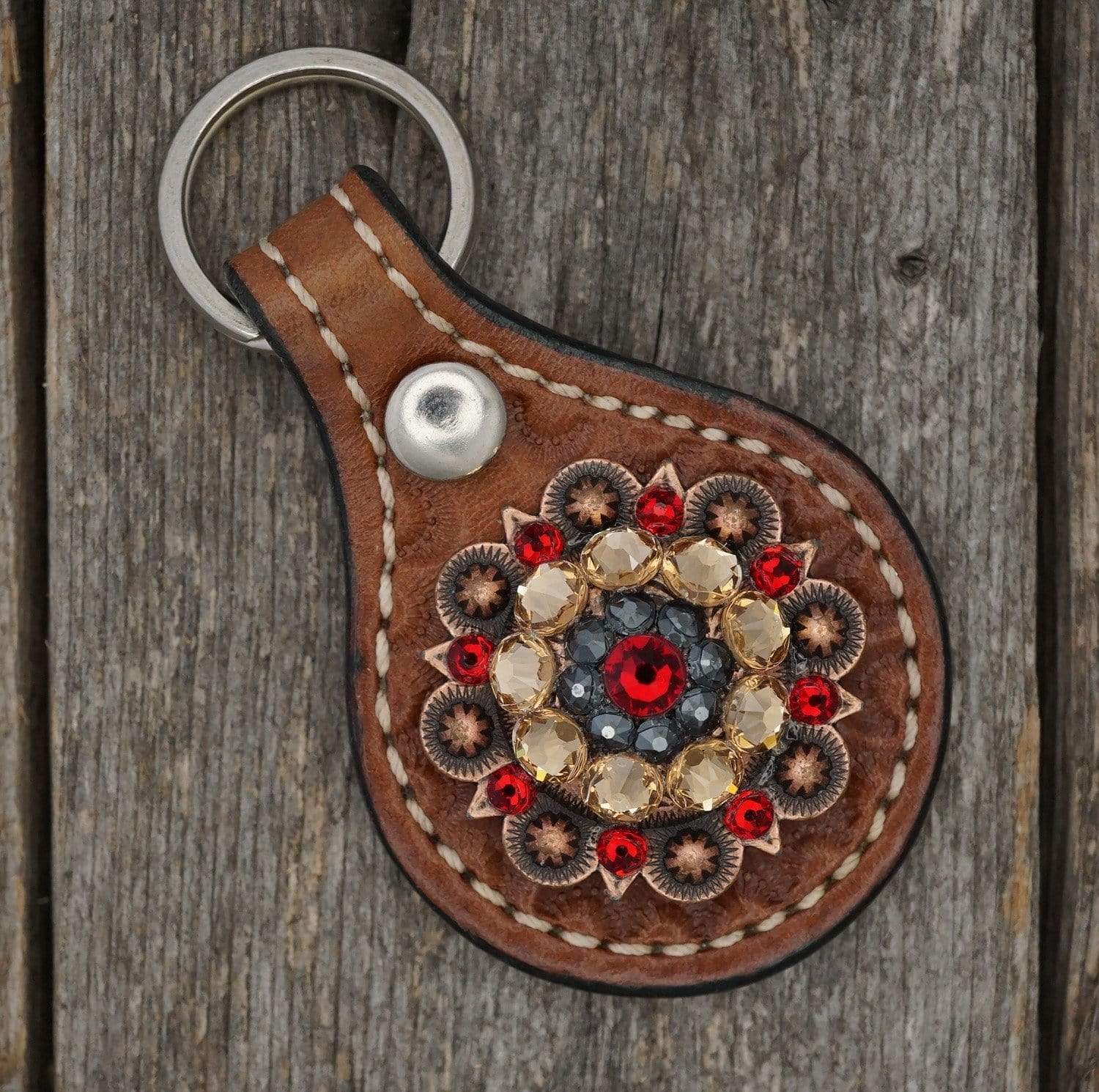 Key Chains Medium Oil Key Chain with Red European Crystal Concho KMRU